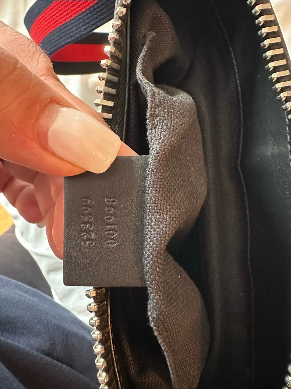 Gucci Black Monogram Messenger with Red-Trim Web Strap